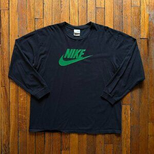 Vintage Y2K Nike Icon Long Sleeve Shirt Men XL Black Green Spell Out‎ Swoosh.